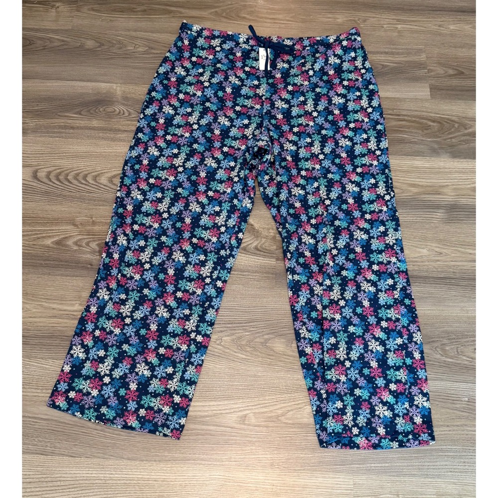 Talbots Pajama Pants Womens size XL Blue Snowflake Print Knit Sleepwear NWT